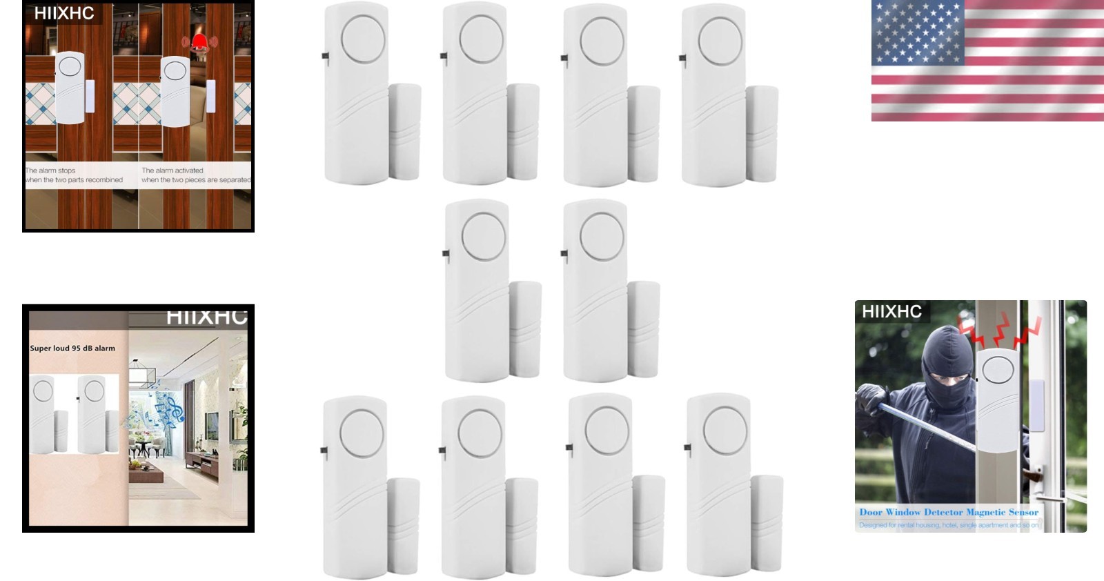 Reliable Wireless Door and Window Alarms – 10 Pack with 90 dB Danger Alerts
