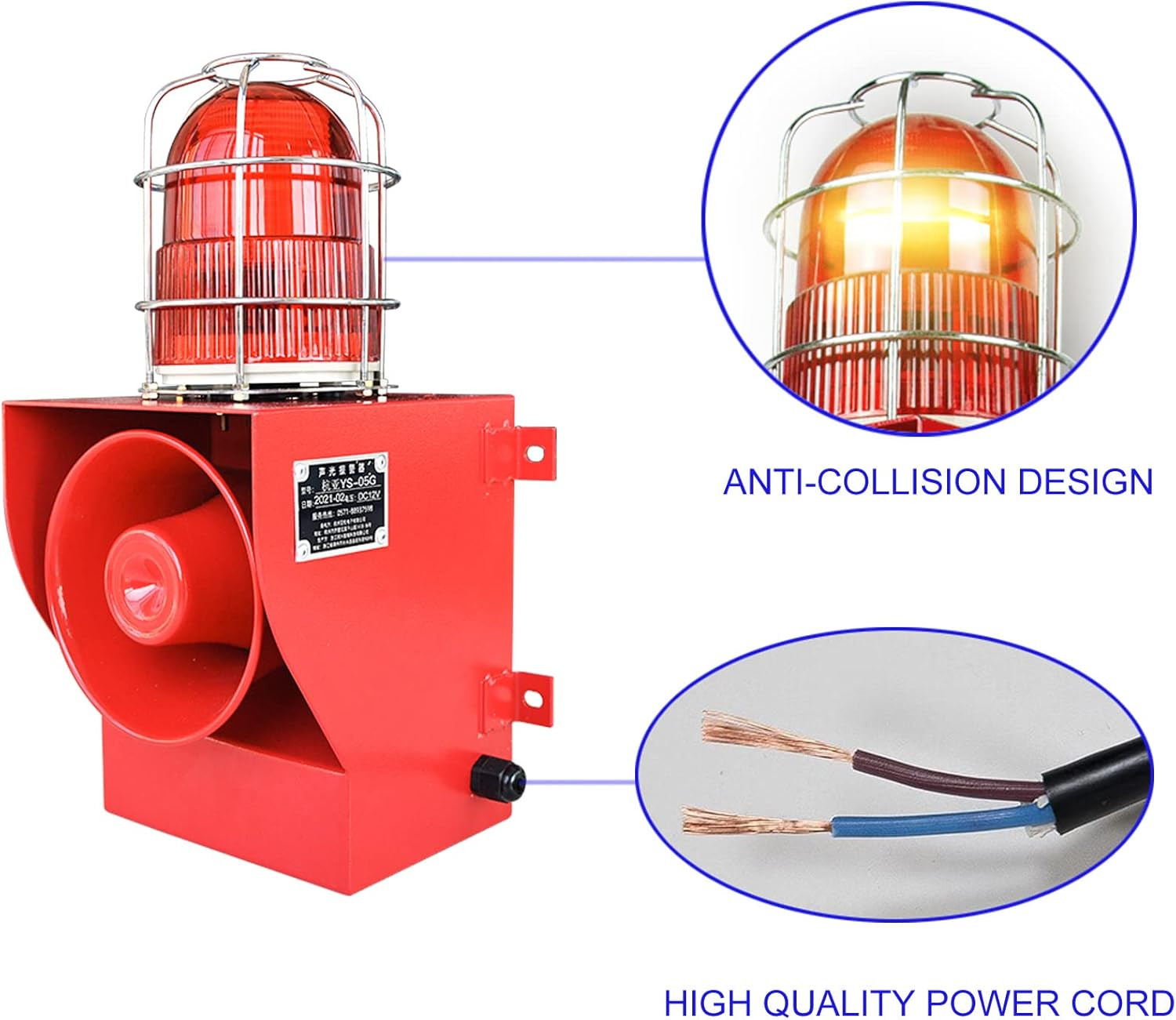 Alarm Siren IP66 Waterproof Outdoor 130Db Horn 45W Security Sirens for Ports, Do
