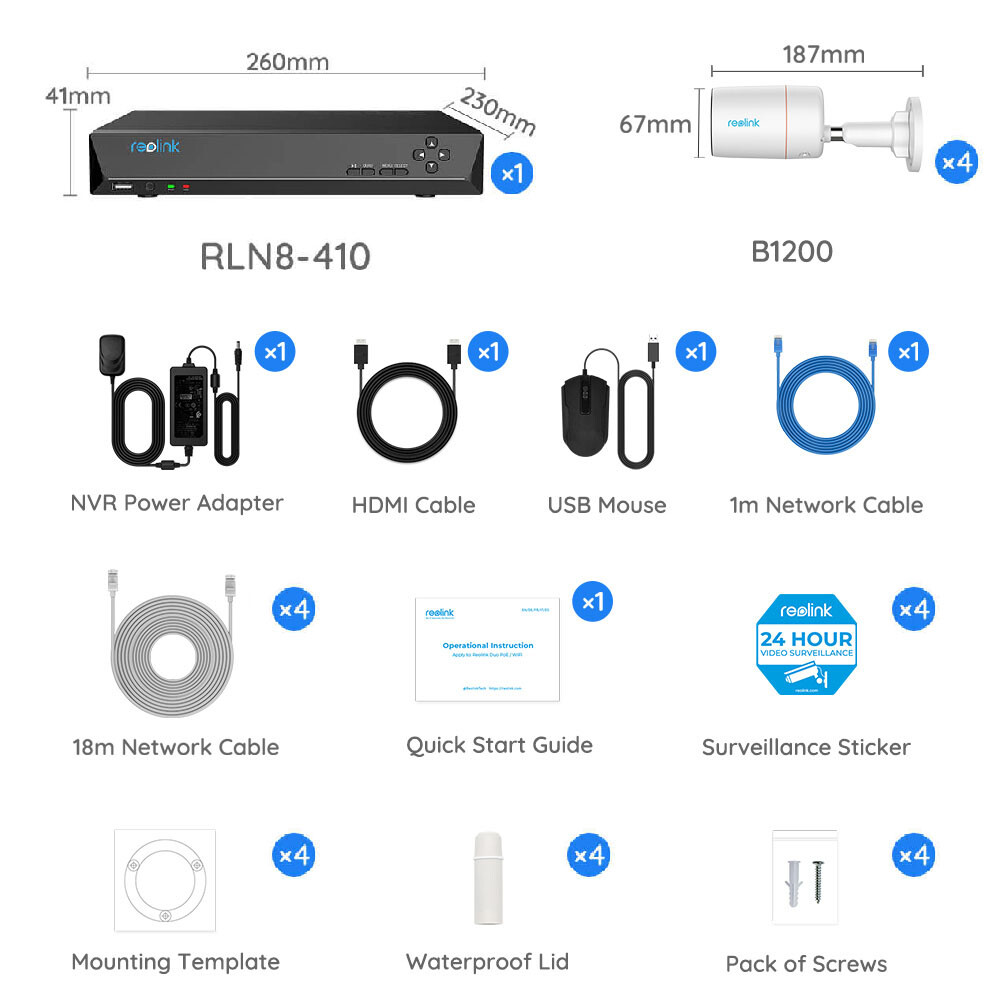 Reolink 12MP PoE Security Camera System 8CH NVR 2TB HDD 24/7 Video Recording
