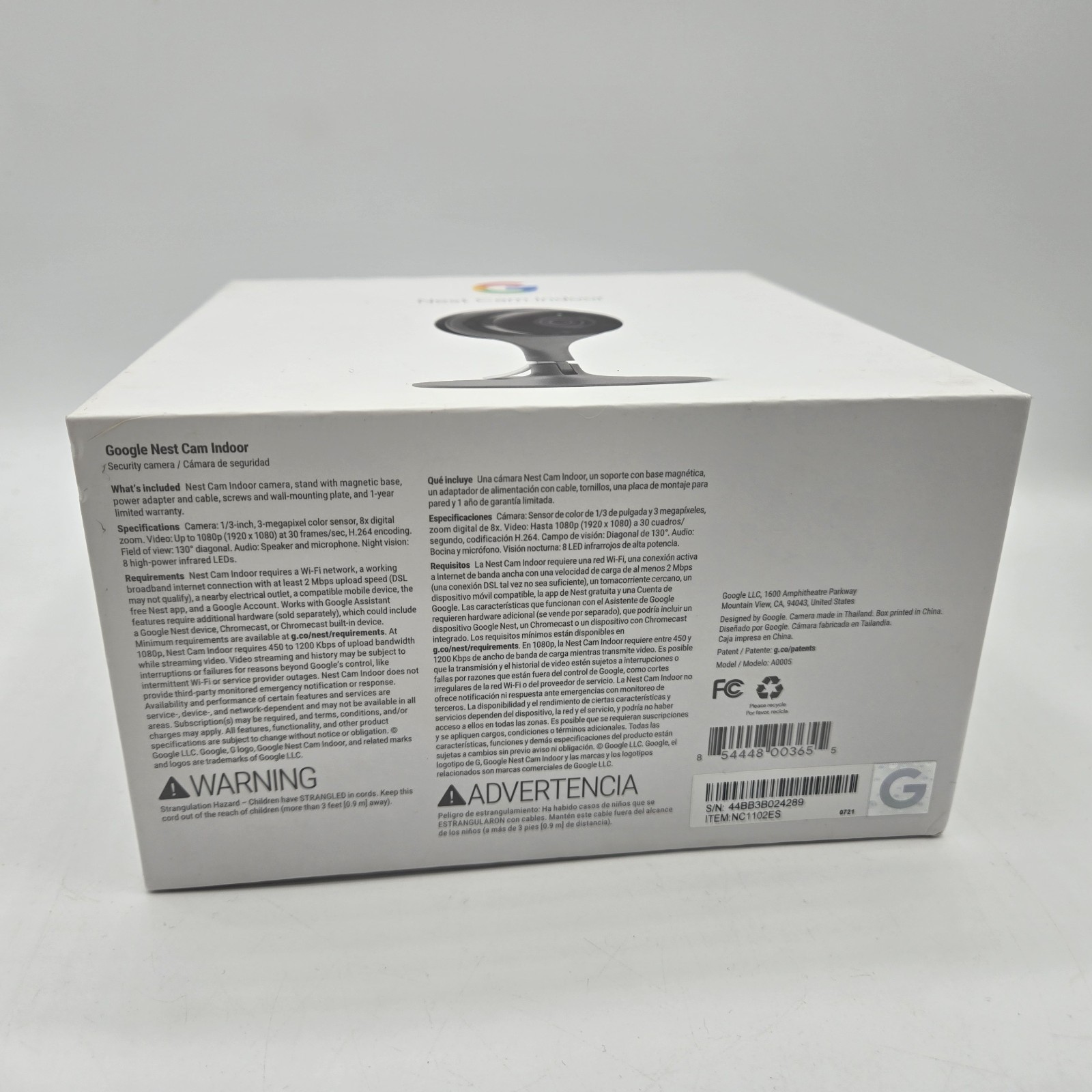 New Open Box Google Nest A0005 NC1102ES Cam Indoor Security Camera 1st Gen – NIB