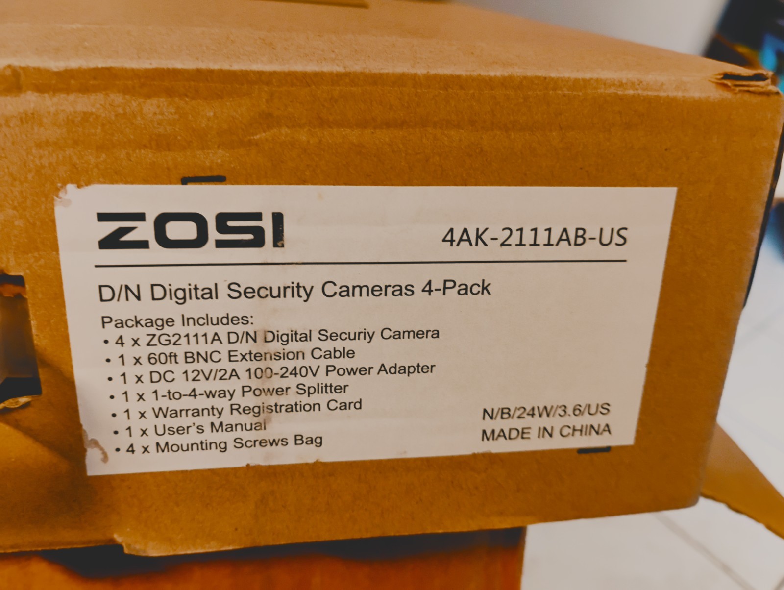 ZOSI Model ZG2111A Digital HD Security Camera System 4-Pack Day/Night NEW Open