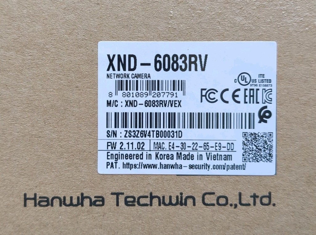 HANWHA VISION Ai XND-6083RV POE+ 2MP IR Dome IP Security Camera 2.8~12mm Lens