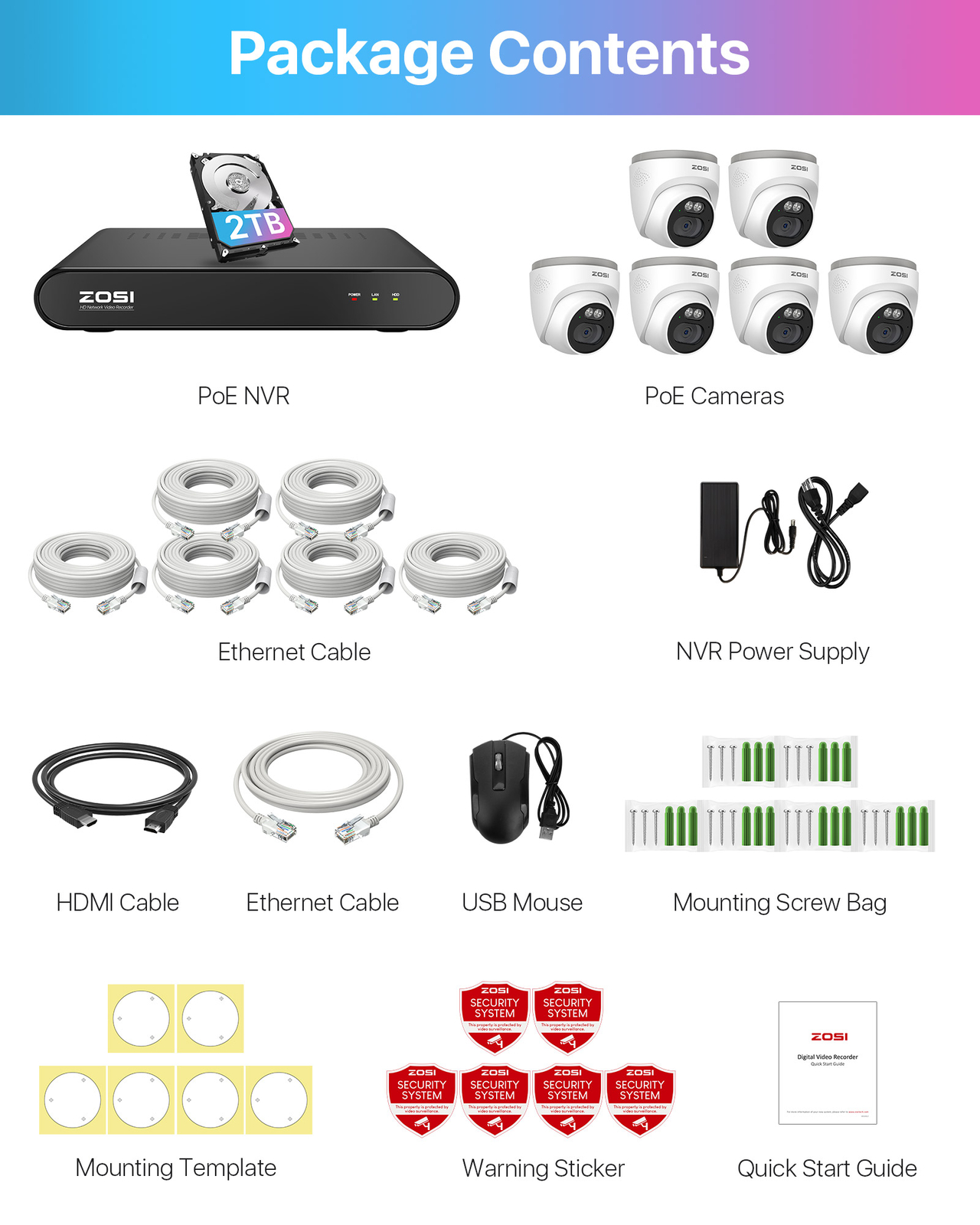 ZOSI 8CH 3K NVR 4MP 2.5K PoE IP Security Alarm Playback Camera System Wide Angle