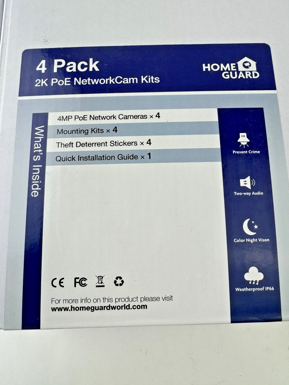 Four 4MP PoE Security Camera System Outdoor Video Home PACK Night Vision Audio