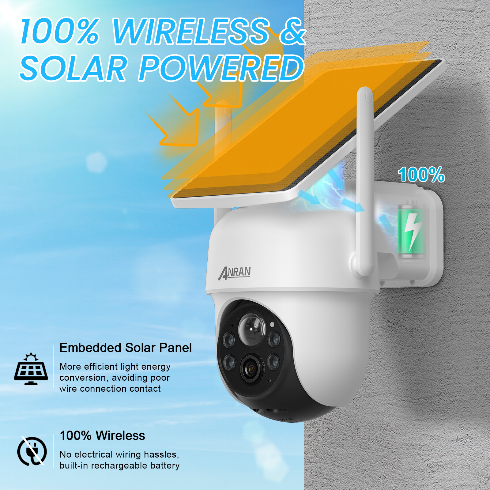 HD 4MP Solar Outdoor Wireless Security Camera System 2 Way Talk Human Detection
