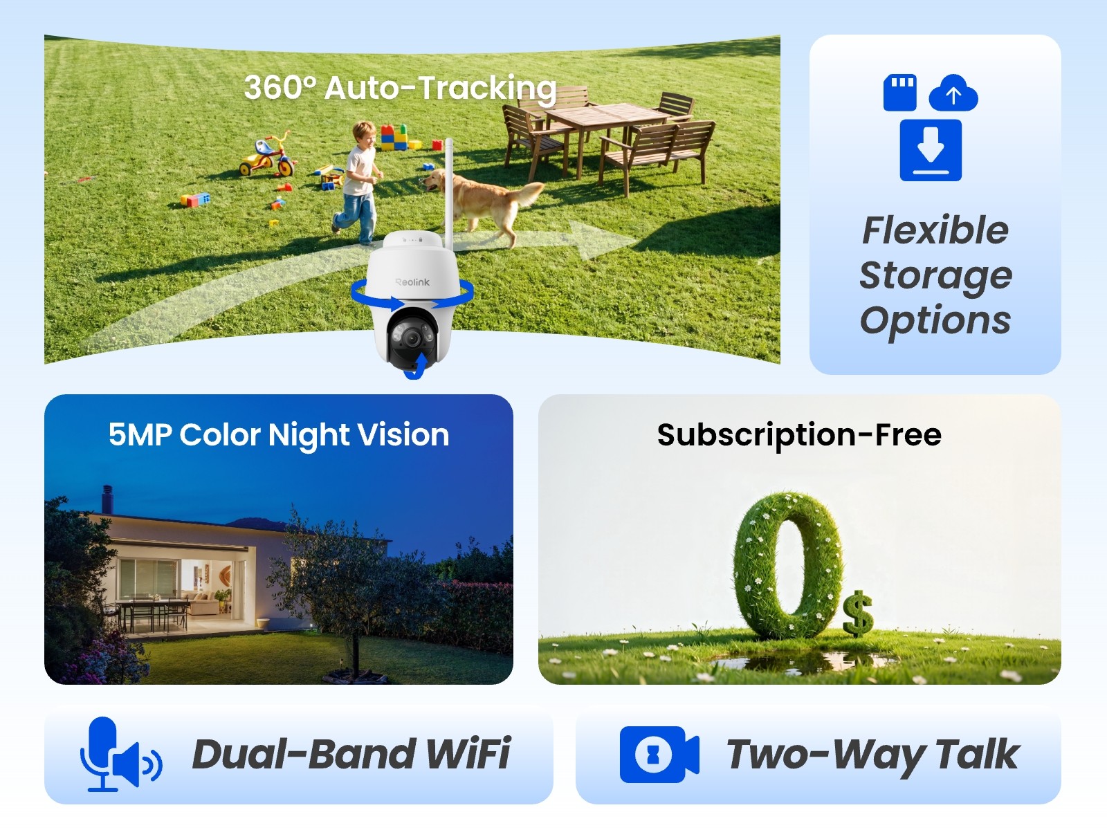 Reolink Argus PT 5MP Battery Camera Pan Tilt Outdoor with Solar Smart Detection