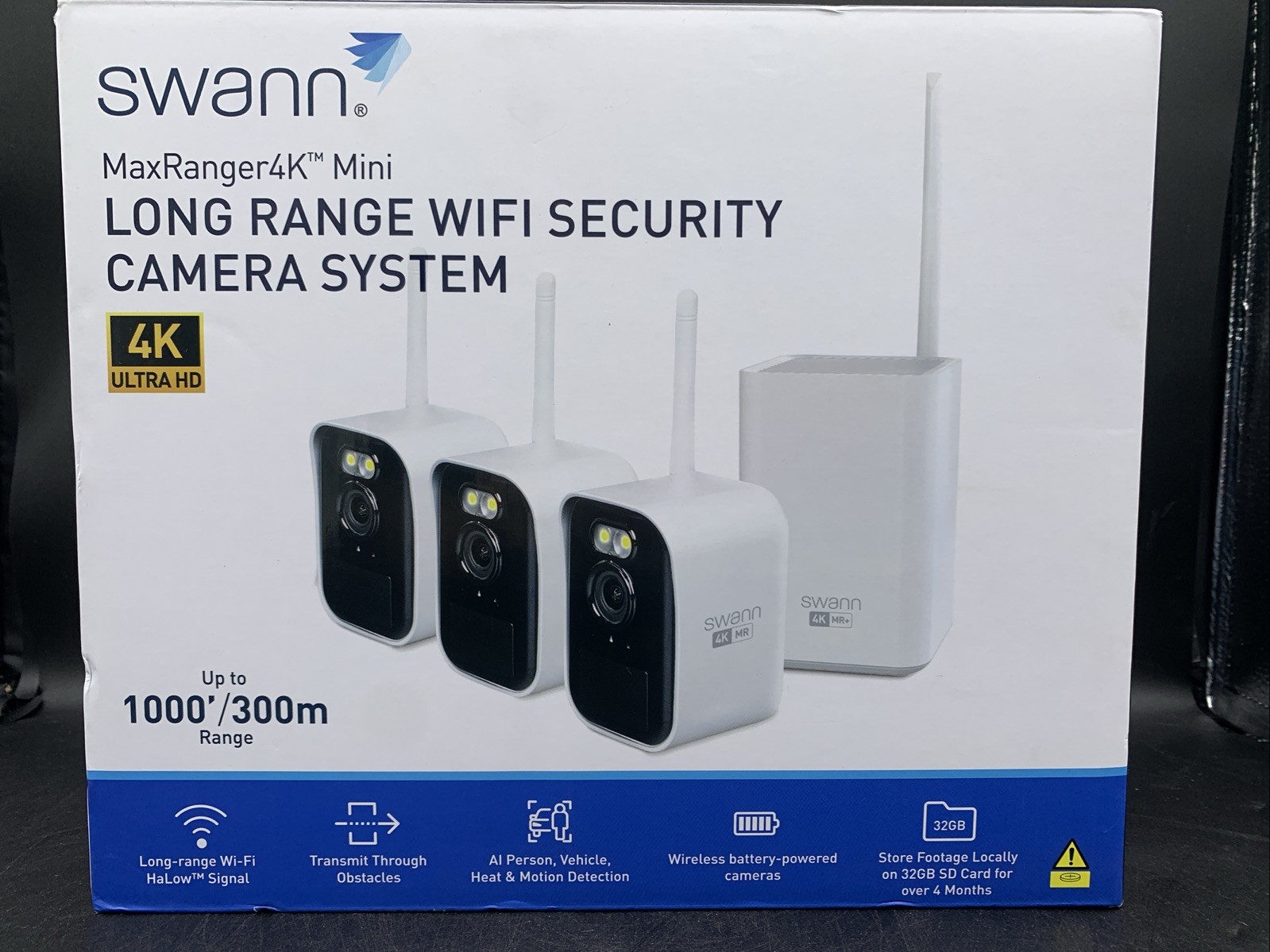 SEALED – Swann MaxRanger 4K Mini Long Range WIFI Security Camera System