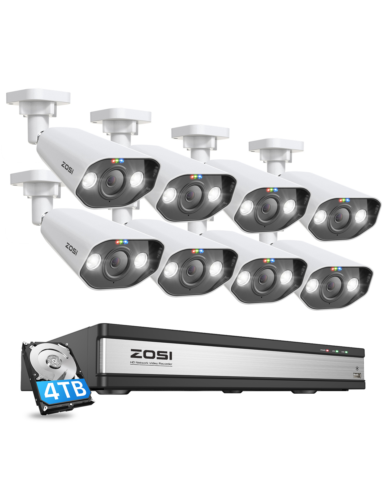 ZOSI 16CH 8MP NVR 4K PoE Security Camera System with 4TB HDD Color Night Vision