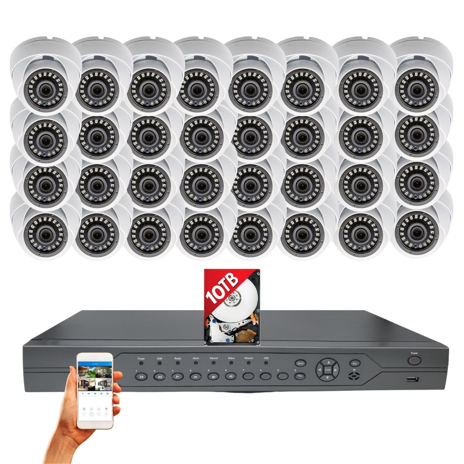 1080P HD 32 Channel Security Camera Surveillance System 10TB Recording Memory