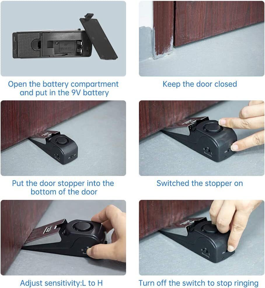 1-5X Portable Anti‑Theft Block Burglar Door Stop Alarm Security System Doorstops
