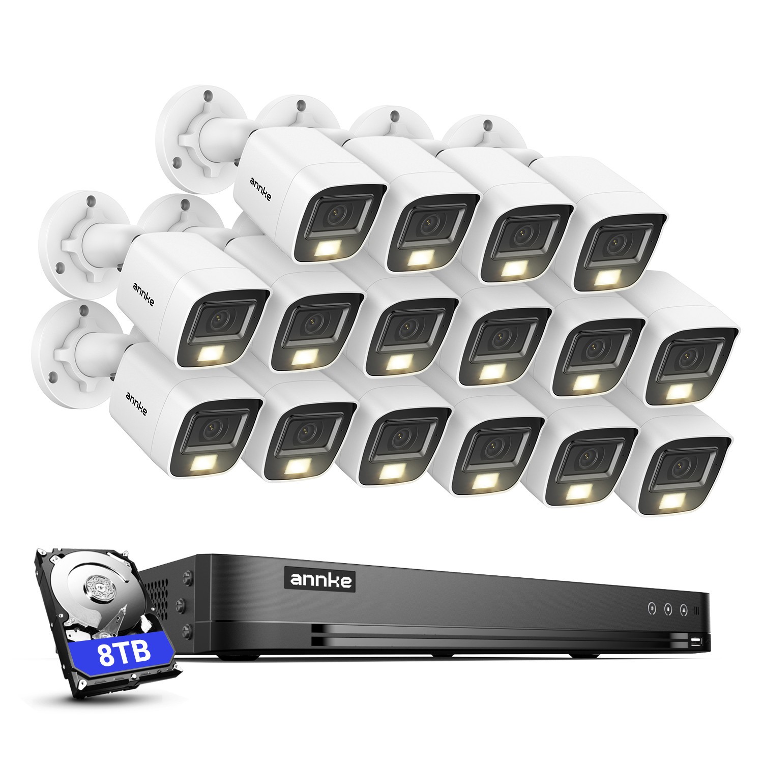 ANNKE 4K Video Security Camera System 16CH DVR H.265+ AI Color Night Vision IP67