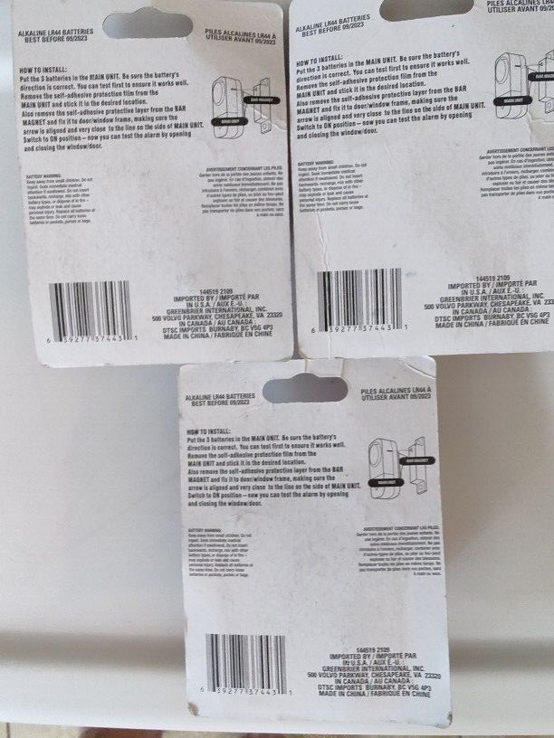 New Lot Of 3 Window And Door Alarm Easy To Install Alert System Piercing Sound