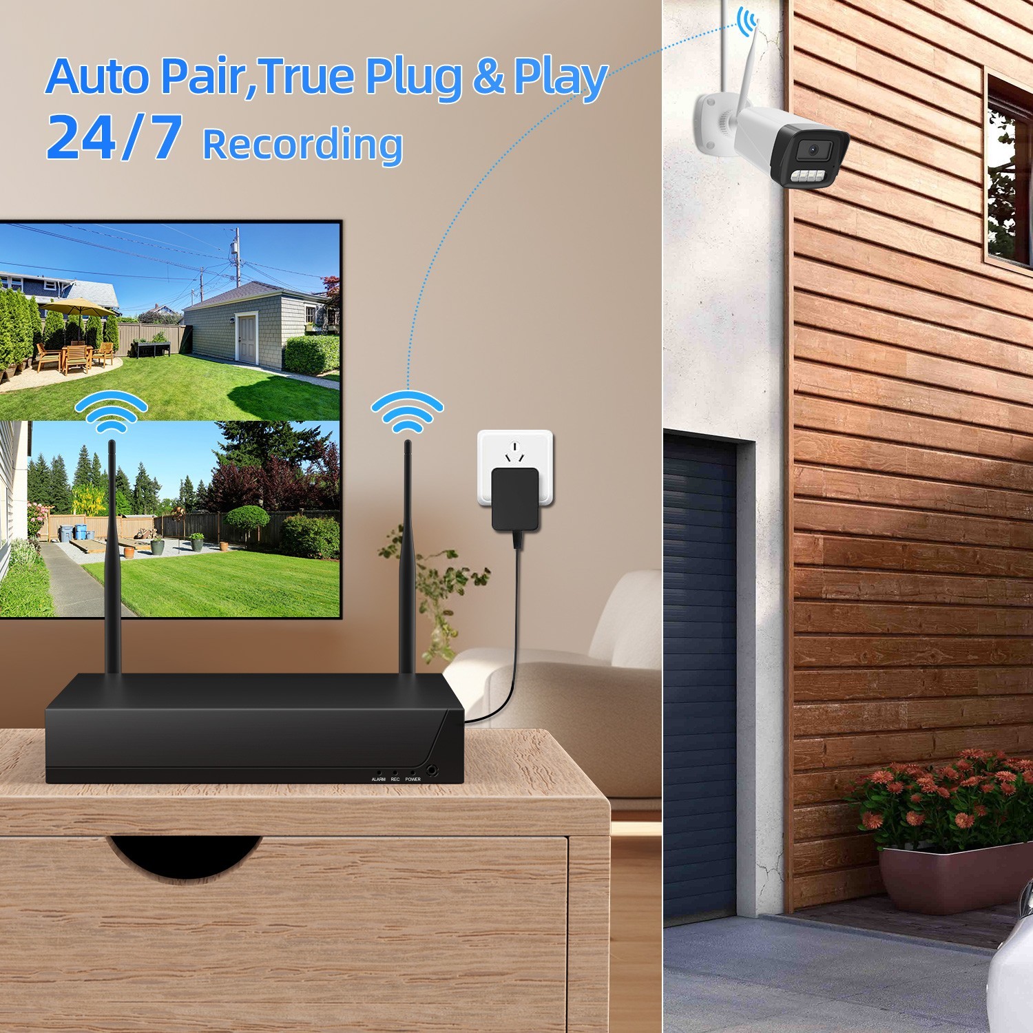 3MP Wireless Two Way Audio CCTV Camera System Outdoor 24/7 Record 1TB HDD