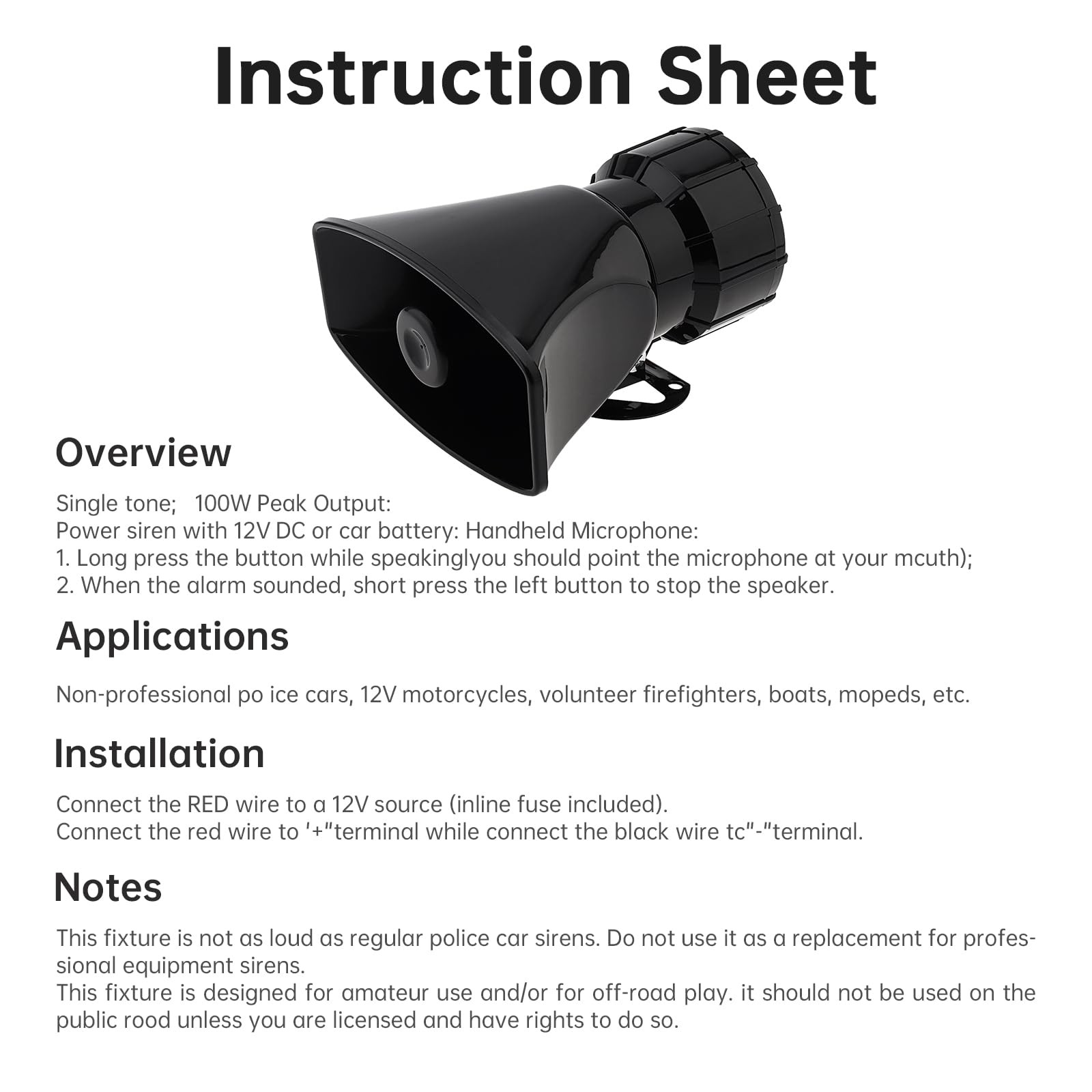 Wired Alarm Siren Horn, DC 12V 100W Electronic Alarm Horn Siren for Car/Motor…