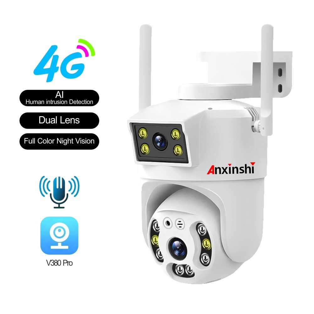 HD 4MP Two-Way Audion AI Human Detection Dual Lens 4G PTZ Camera V380 Pro APP