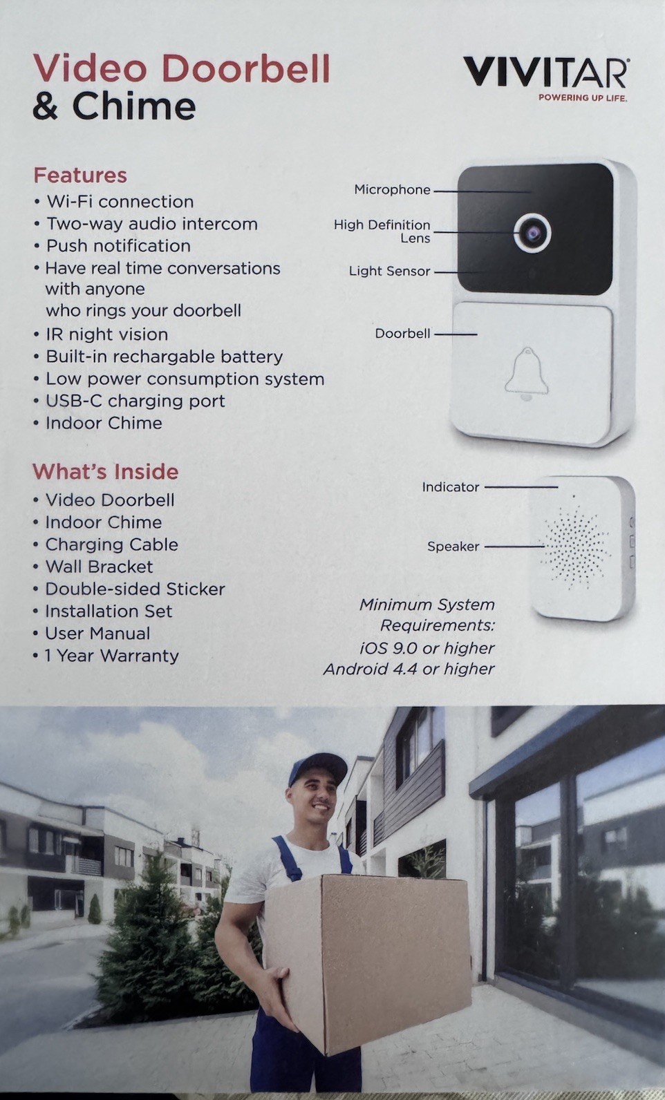 Vivitar Security Video Doorbell & Chime Kit WIFI White DB201 NOC –