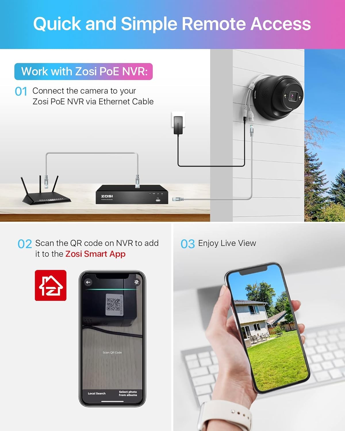 ZOSI 8MP 4K PoE Security IP Dome Camera Add on Sound & Light Alarm AI Detection