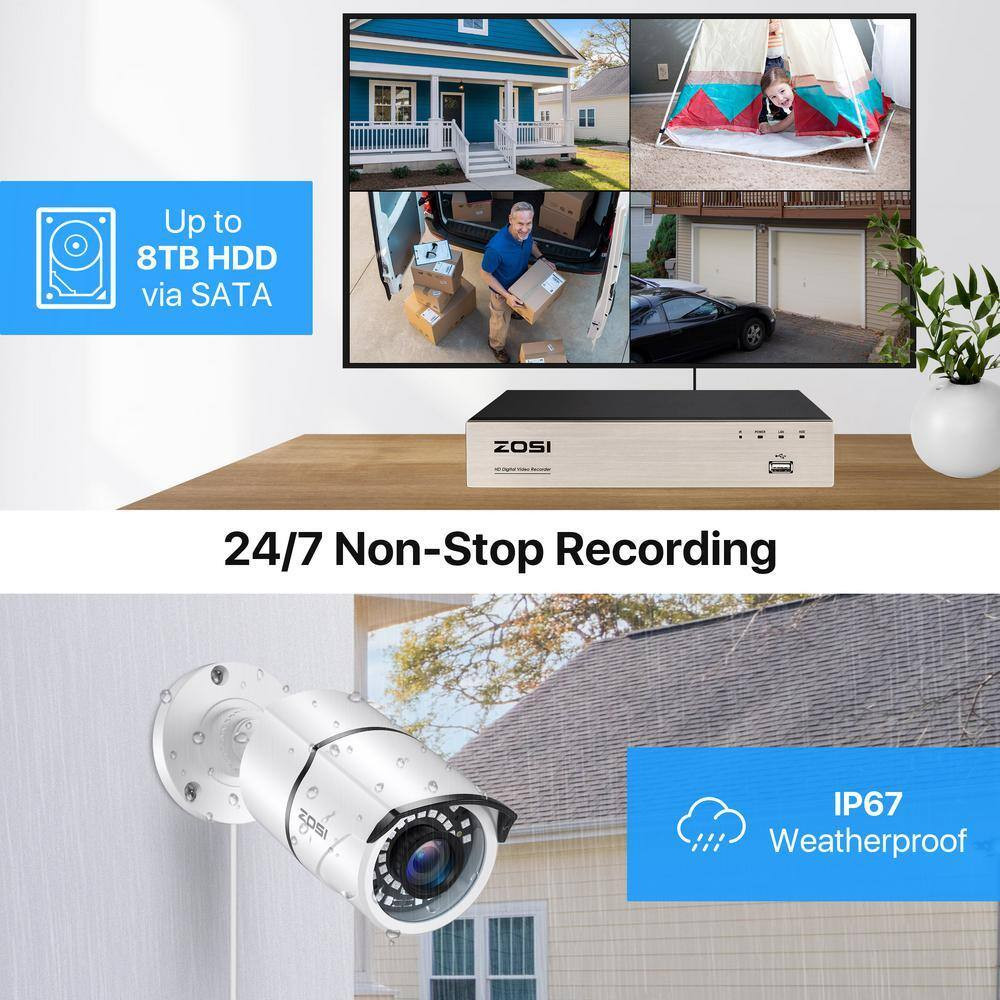 8-Channel 5Mp-Lite 1TB DVR Security Camera System with 4 1080P Wired Cameras, 12