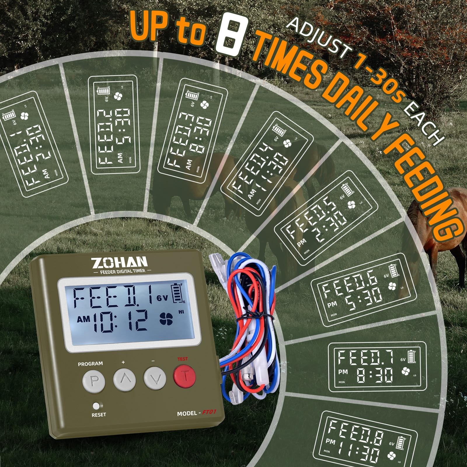ZOHAN FT01 Deer Feeder Timer – Universal 6V/12V 24h Automatic AMY GREEN