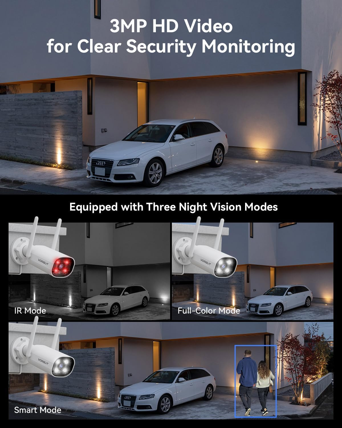 Wireless Security Camera System with 10″ LCD Monitor, 2PCS 3MP Bullet Outdoor Ca
