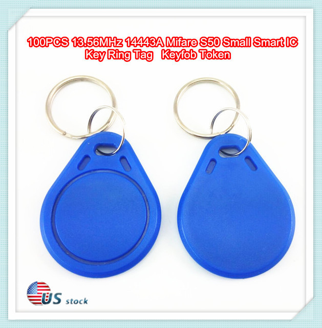 100PCS 13.56MHz 14443A MF1 S50 Small Smart IC Key Ring Tag Keyfob Token