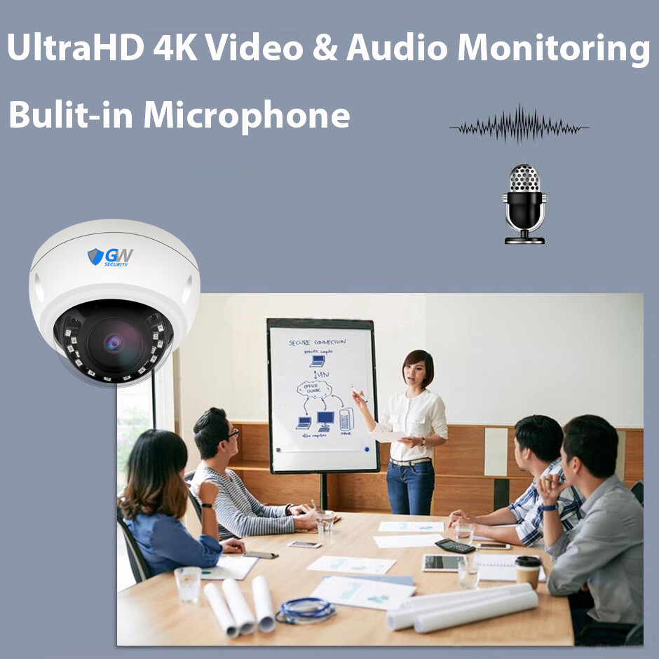 8 Channel 4K NVR 6 X 8MP 4K Microphone PoE IP Dome Security Camera System