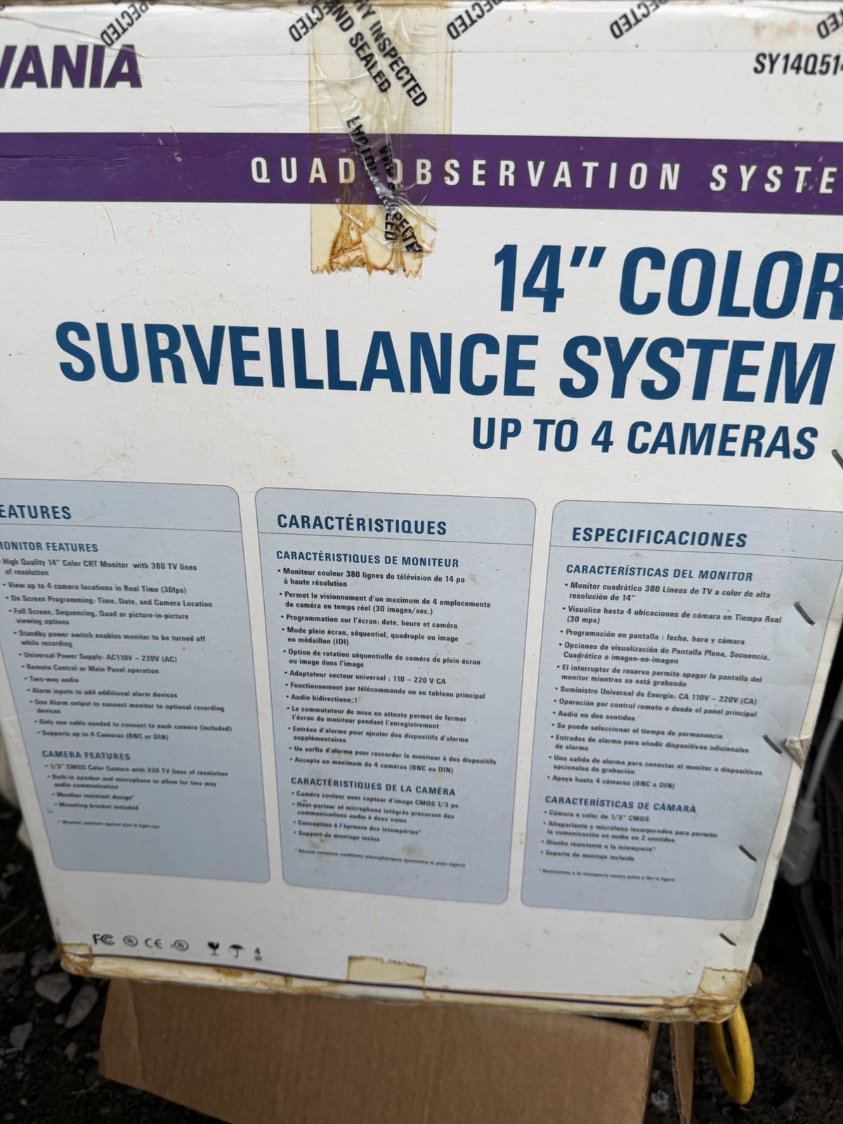 Sylvania 14” Color Surveillance System Up To 4 Cameras Quad Observation System