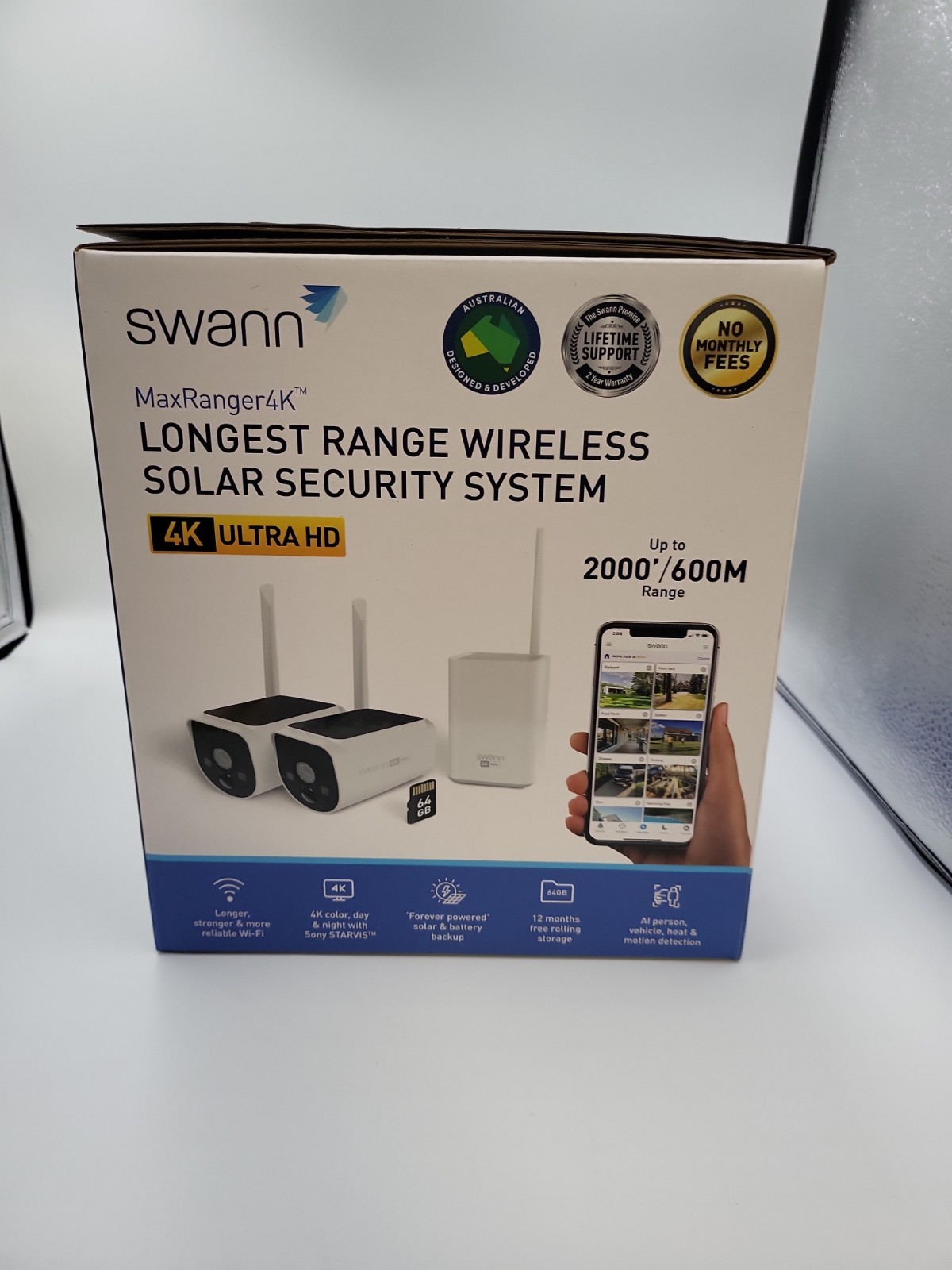 Swann MaxRanger Version 2 4K Solar Wireless Security System Base Station + 2 Cam