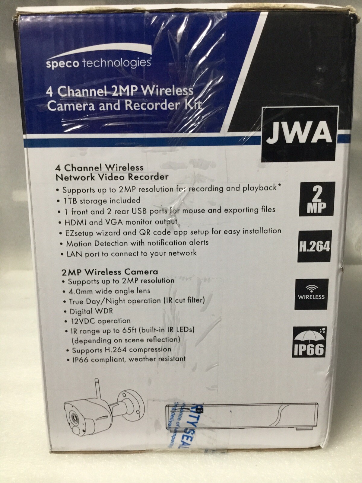 SPECO ZIPK4W2 4-Channel Wireless NVR 1TB HDD 4 Wireless Network 2MP Cameras NEW!