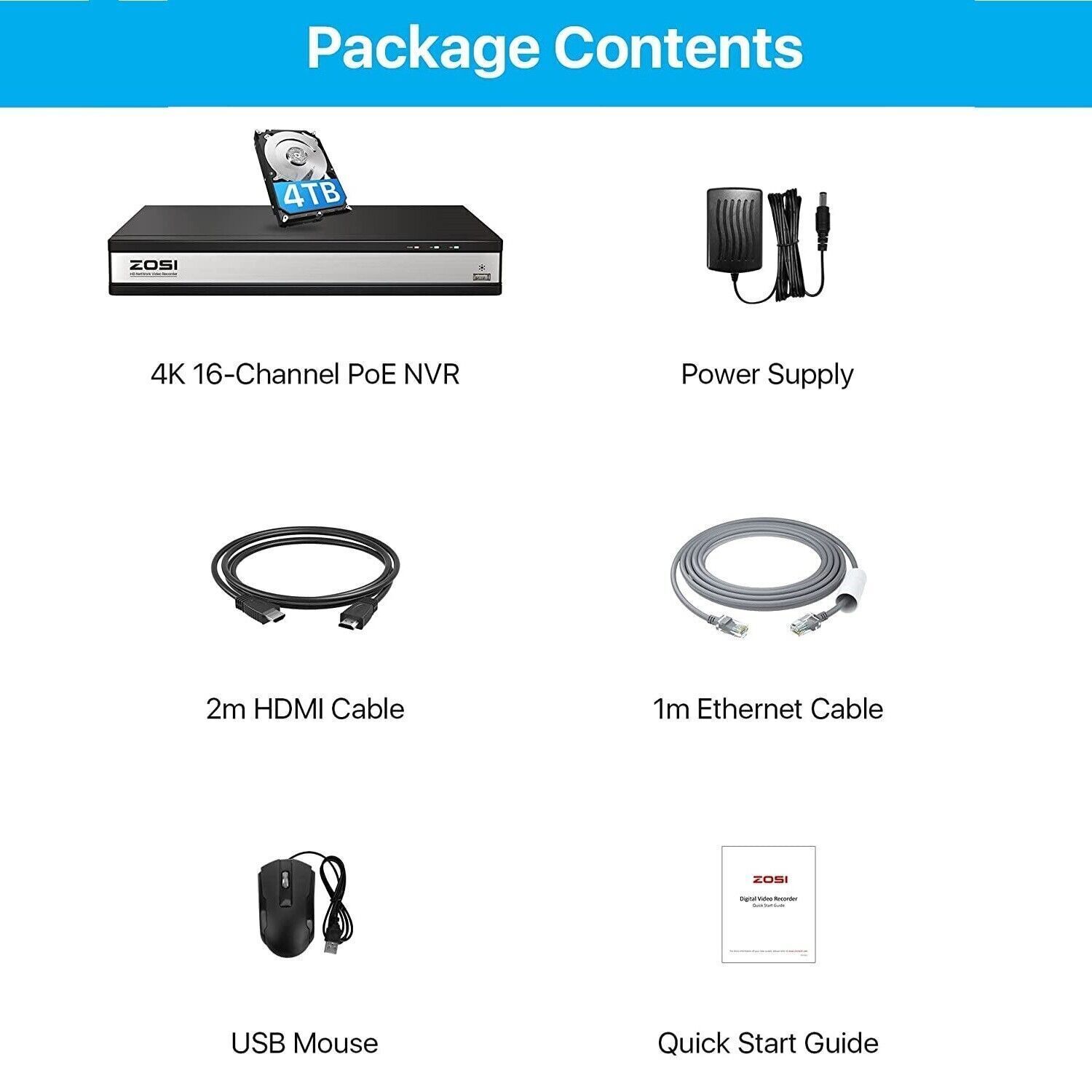 ZOSI 4K 8CH/16CH PoE NVR Smart Playback Network Remote View IP 2TB/4TB Recording