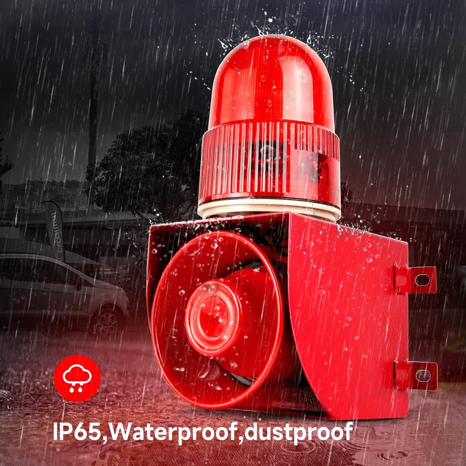 Motion Sensor Alarm 120Db Horn Adjustable Volume Tones Waterproof LED Strobe Lig