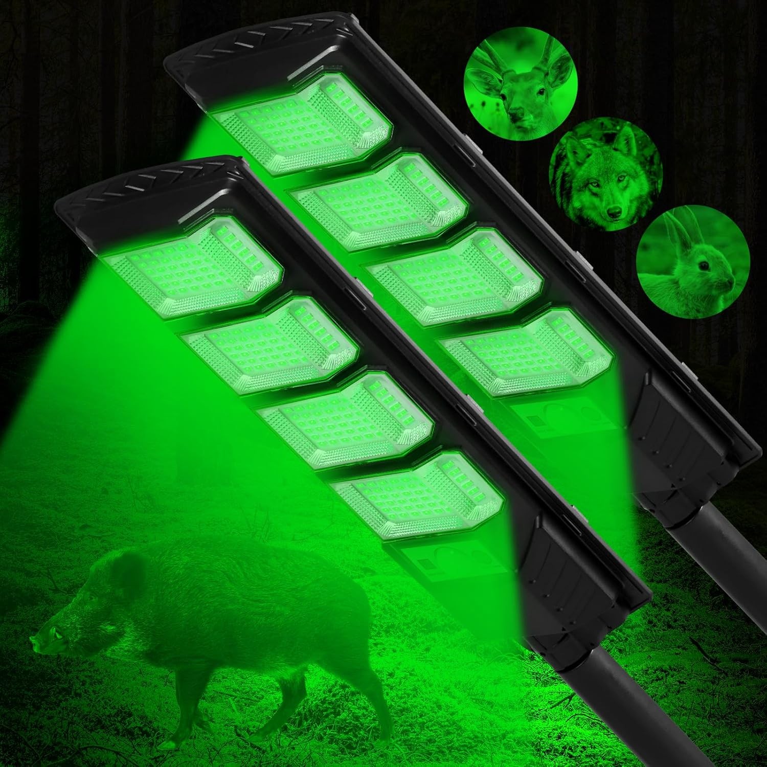 Hog Lights for Night Hunting, 12000LM Solar Green Hunting Light 2 Pack, Black