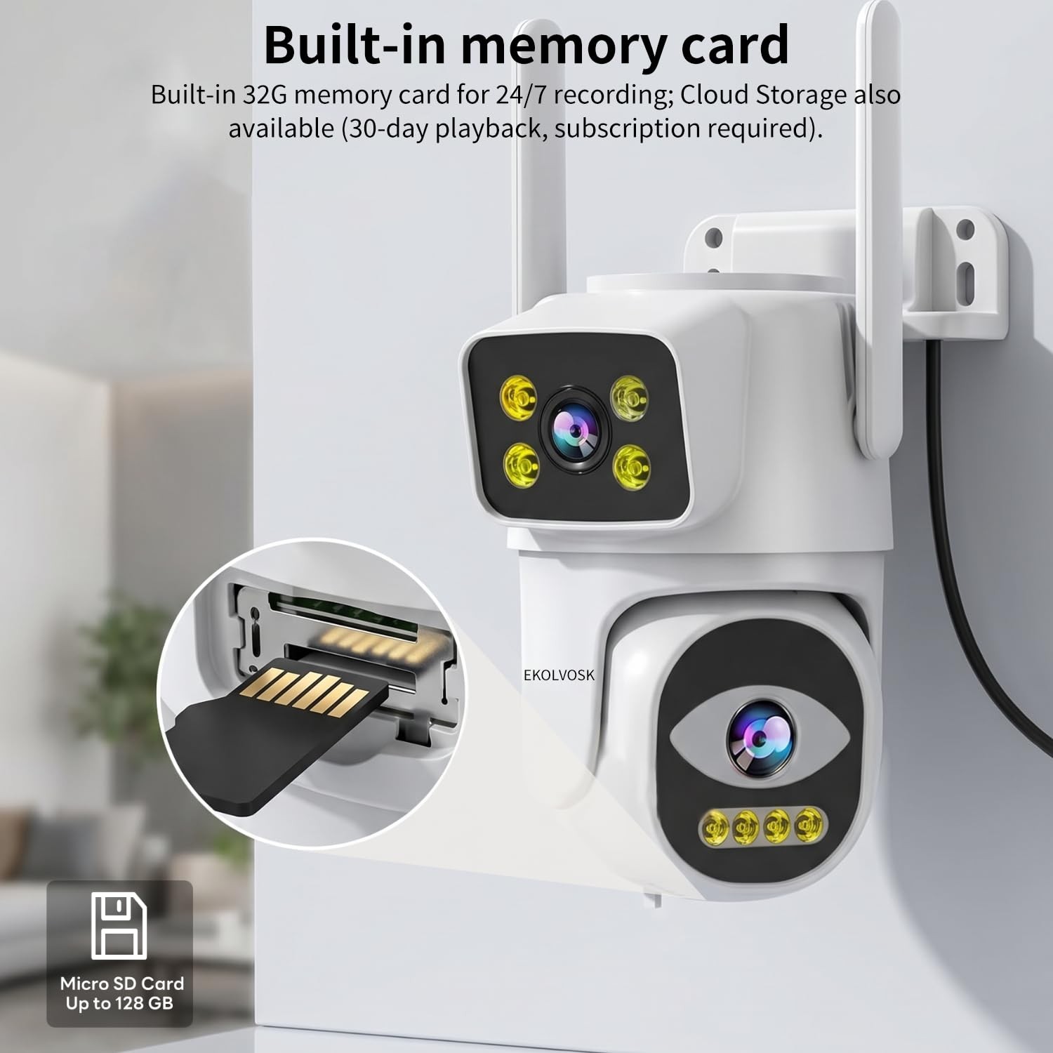 EKOLVOSK Dual-Lens 4G Cameras for Home Security, Pan/Tilt camera 1pack