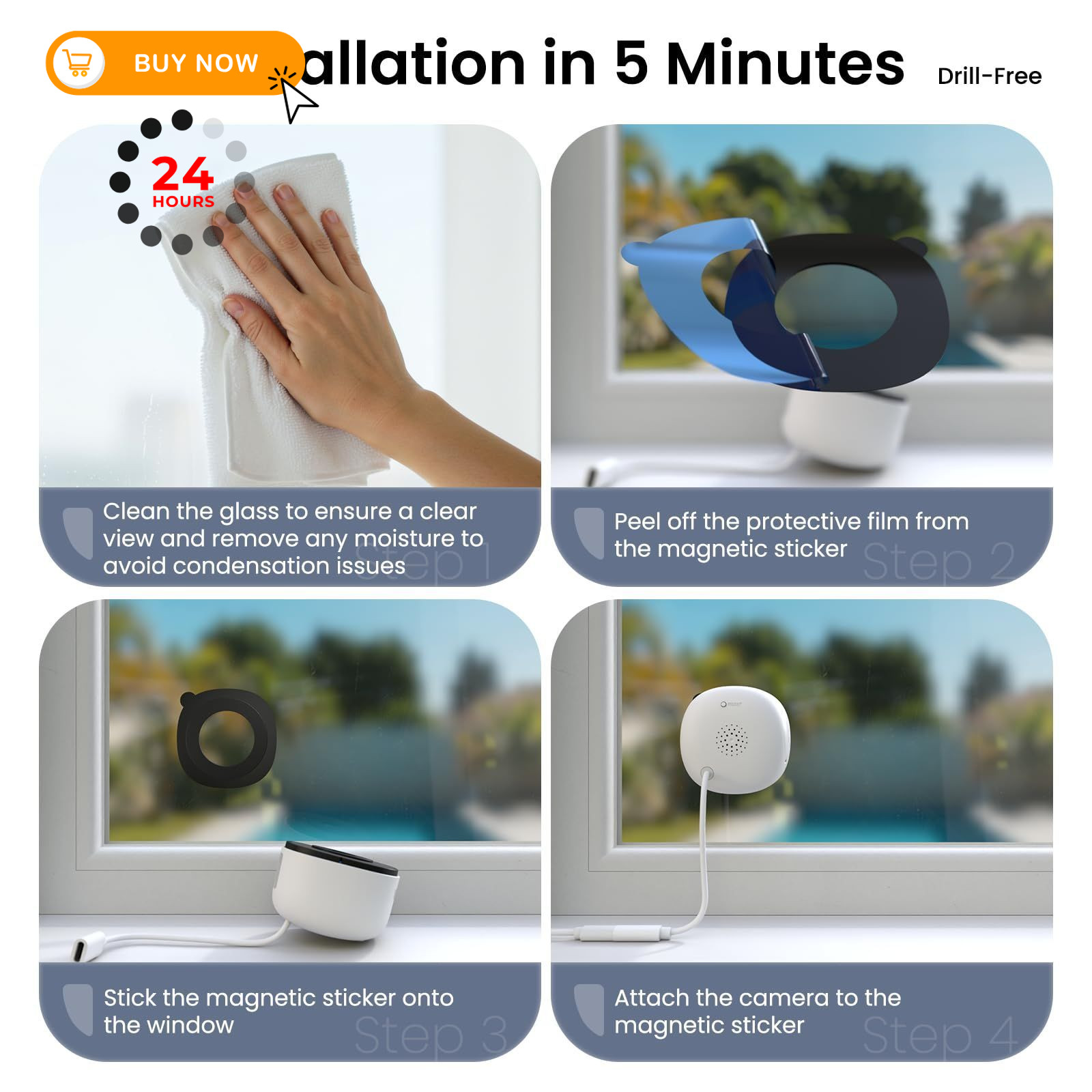 INFIYA 2K Window Cameras for Home Security- 5Ghz & 2.4G&5G 1-Pack, White