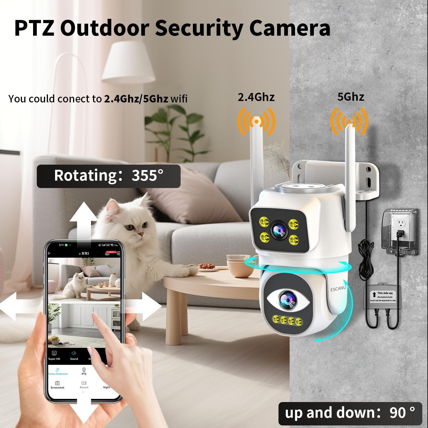 Outdoor Security Camera WiFi PTZ Dual Lens 2K Night Vision Auto Tracking
