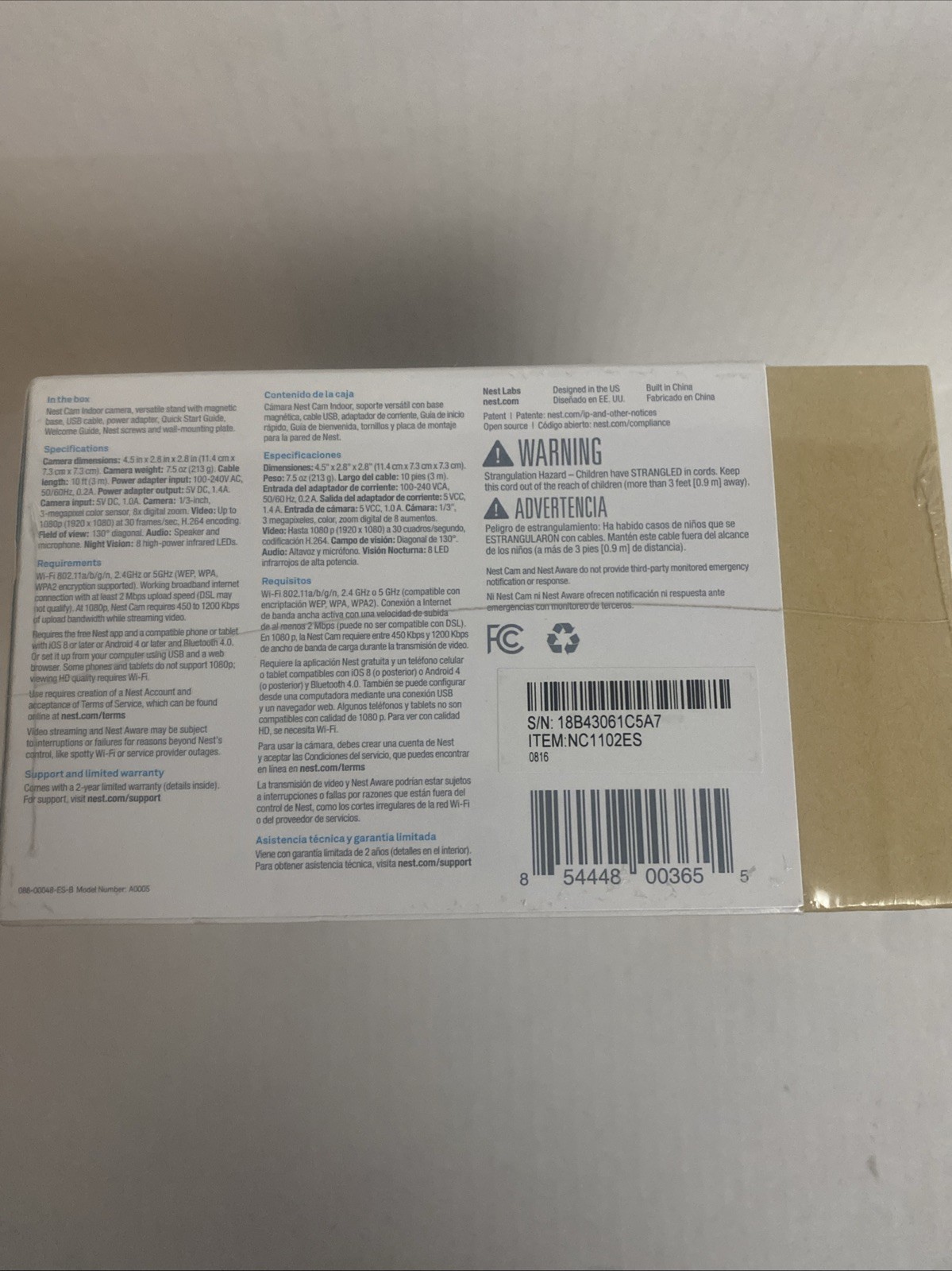 Google Nest Cam NC1102ES A0005 Indoor NEW-SEALED In Box