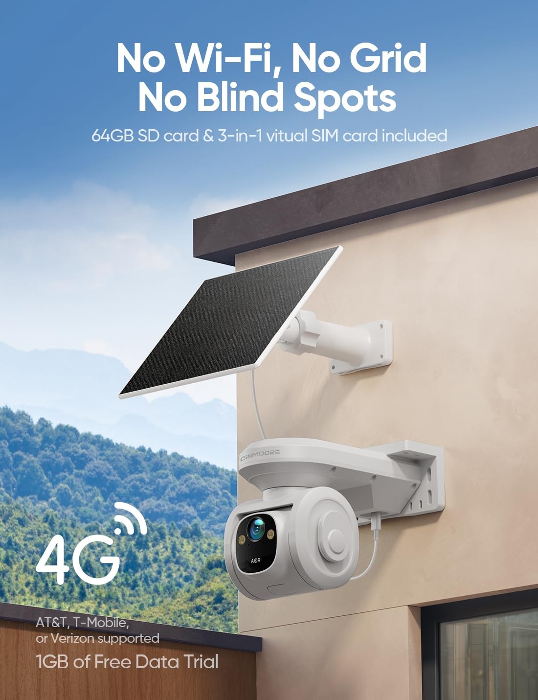 4G LTE Cellular Security Camera Outdoor 2.5K QHD, No WiFi 24/7 Off-white