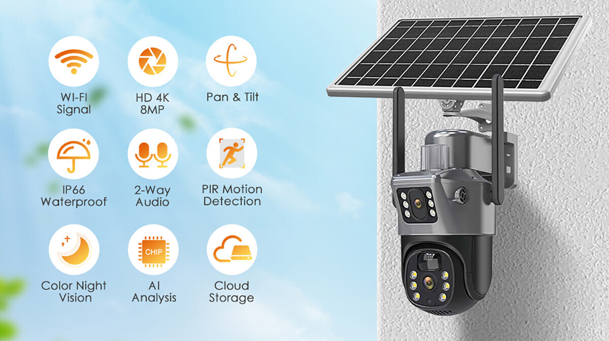 WiFi 4MP Wireless Solar Power PTZ Camera Security CCTV Surveillance Home Outdoor