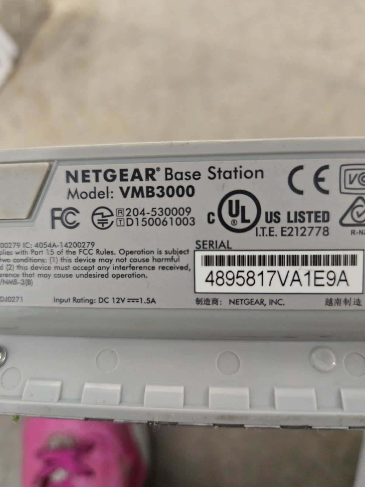 Netgear Arlo Base Station VMB3000 Wireless Router -No Power cord
