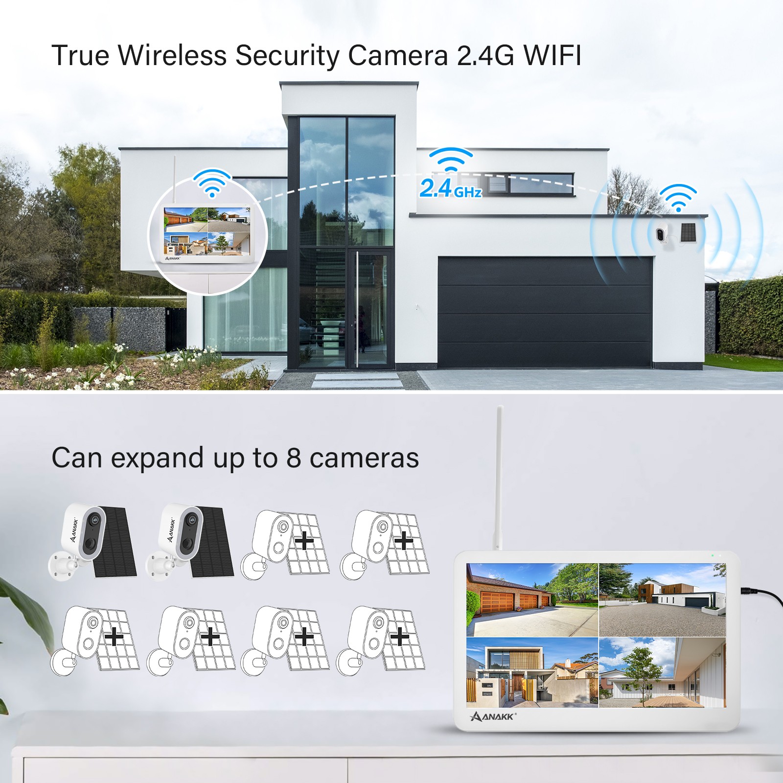 Solar Wireless Wifi Outdoor Security Camera with Monitor & 64G Card Night Vision