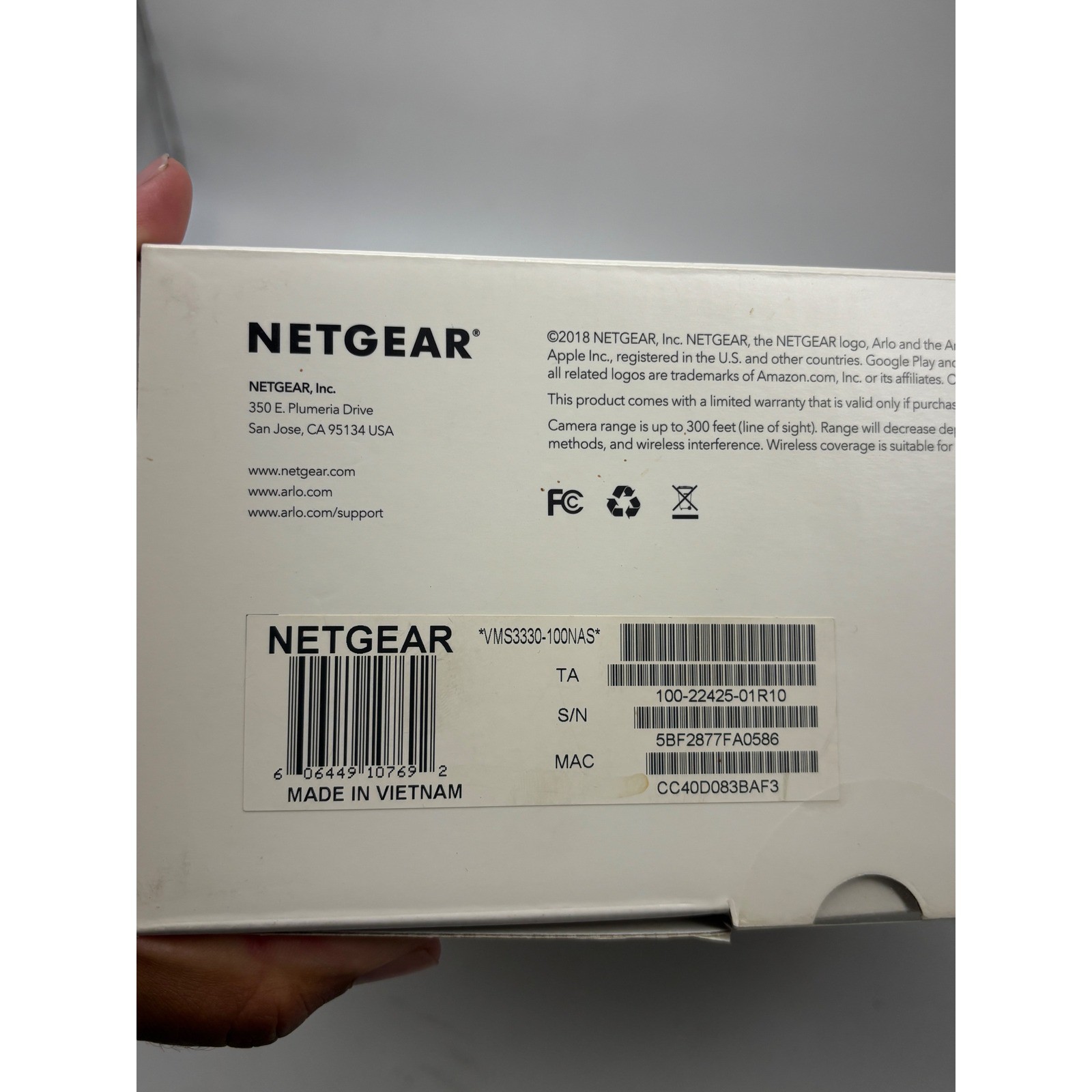 Netgear Arlo 3 Wire-Free HD Security Camera System VMS3330 Night Vision White