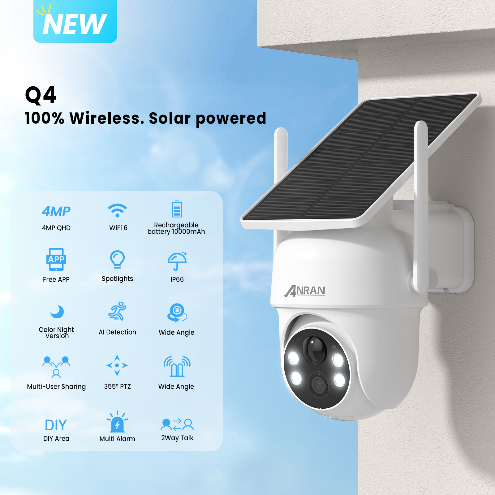 ANRAN Waterproof Wireless WIFI HD Security Camera 4MP Night Vision Outdoor Home