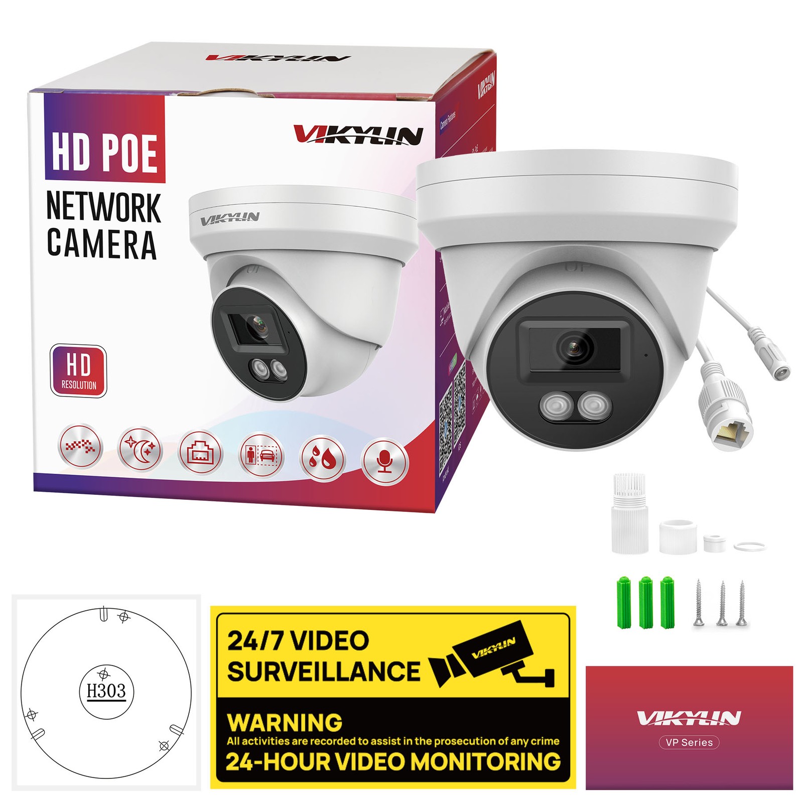 Vikylin 16CH NVR System Mini Turret 5MP IR MIC POE Security Camera homekit Lot