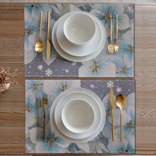 Placemats Set of 4 12×18 inch Blue Floral Table Mats for Dining Table Color*13