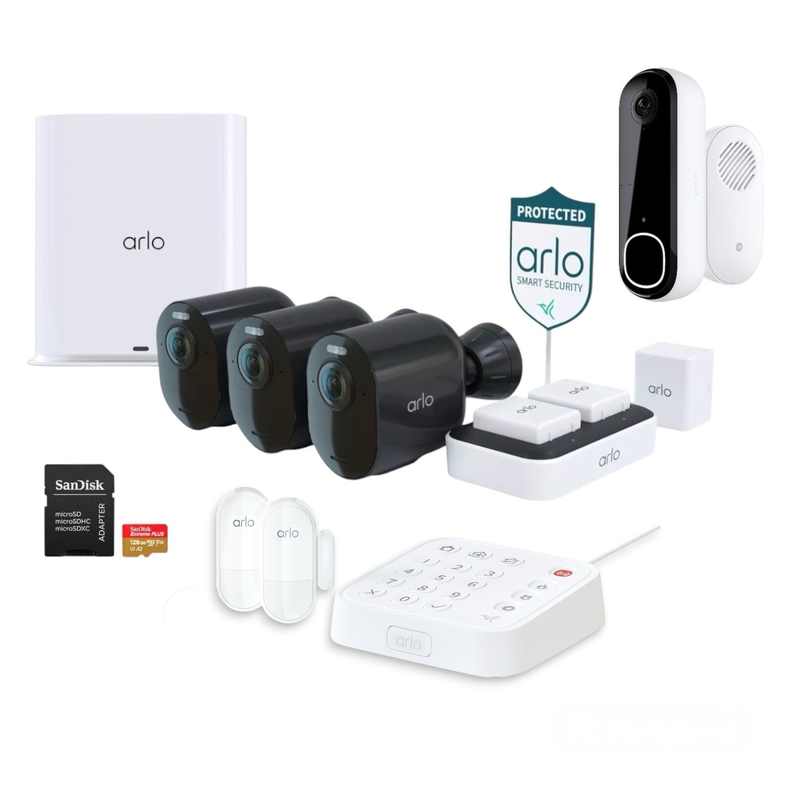 Arlo Ultra 2 4K HDR Wireless 3 Camera Smart Security System with Video Doorbell