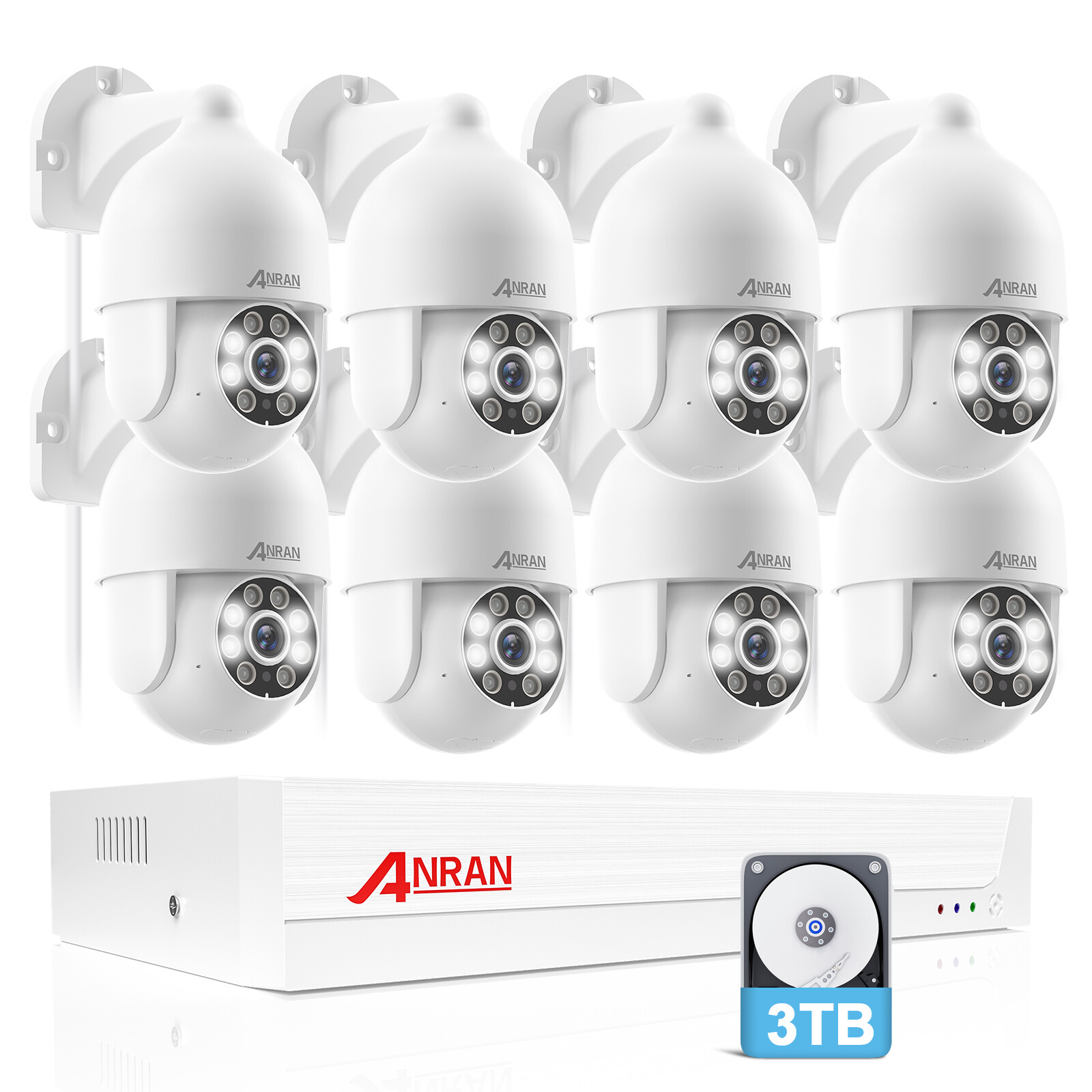 ANRAN 5MP HD PTZ POE Security Camera System Wired Pan Tilt Zoom 8CH NVR 3TB HDD