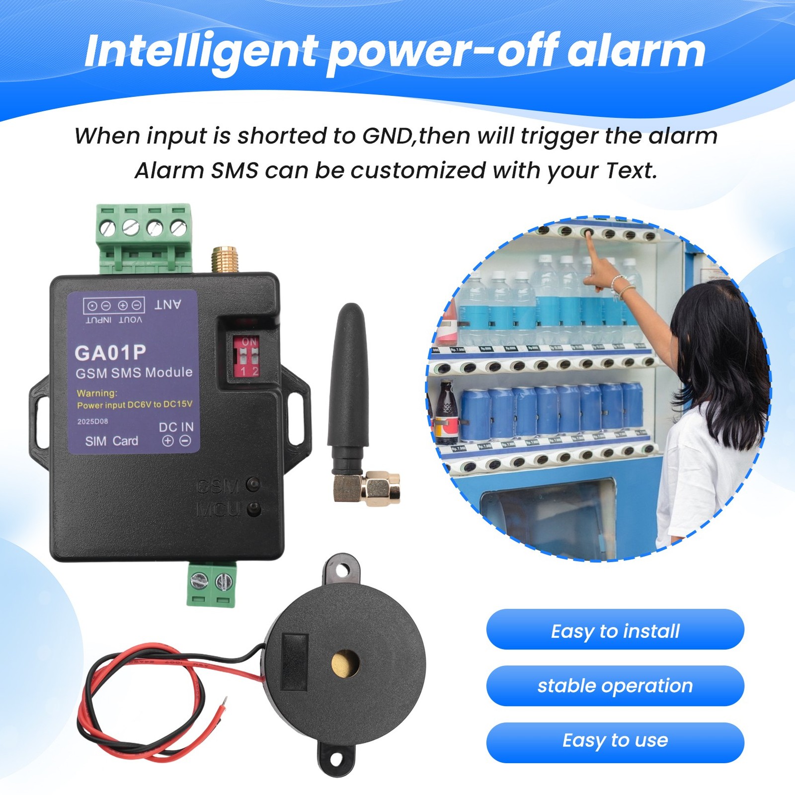 GA01P Vending Machine GSM Alarm Box Support Failure Alert Alarm Input 8389