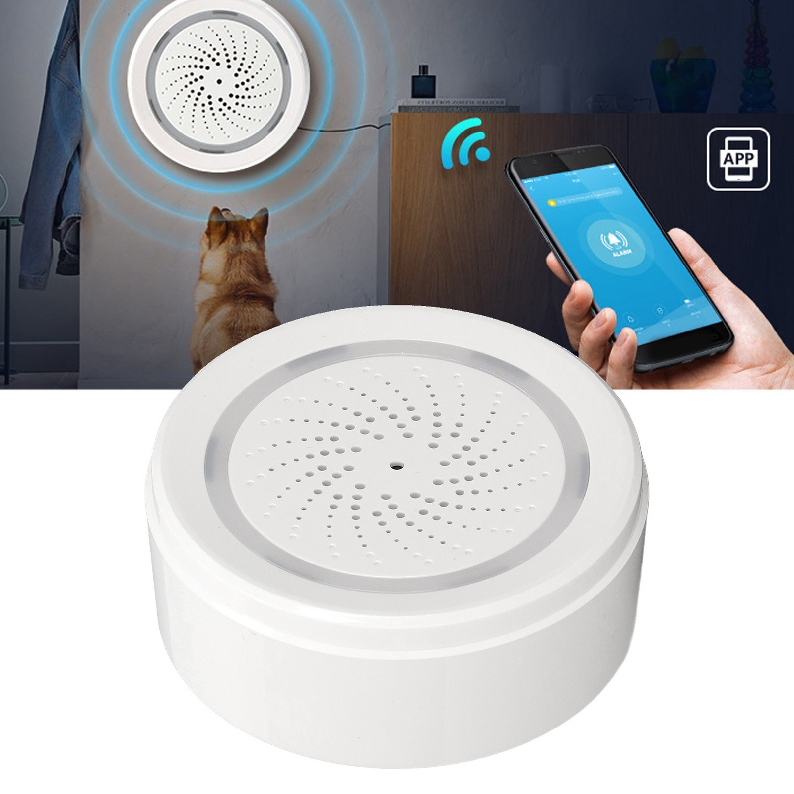 90dB Sound Light Siren Alarm With APP Control Impact Sensitive Burglar Alert