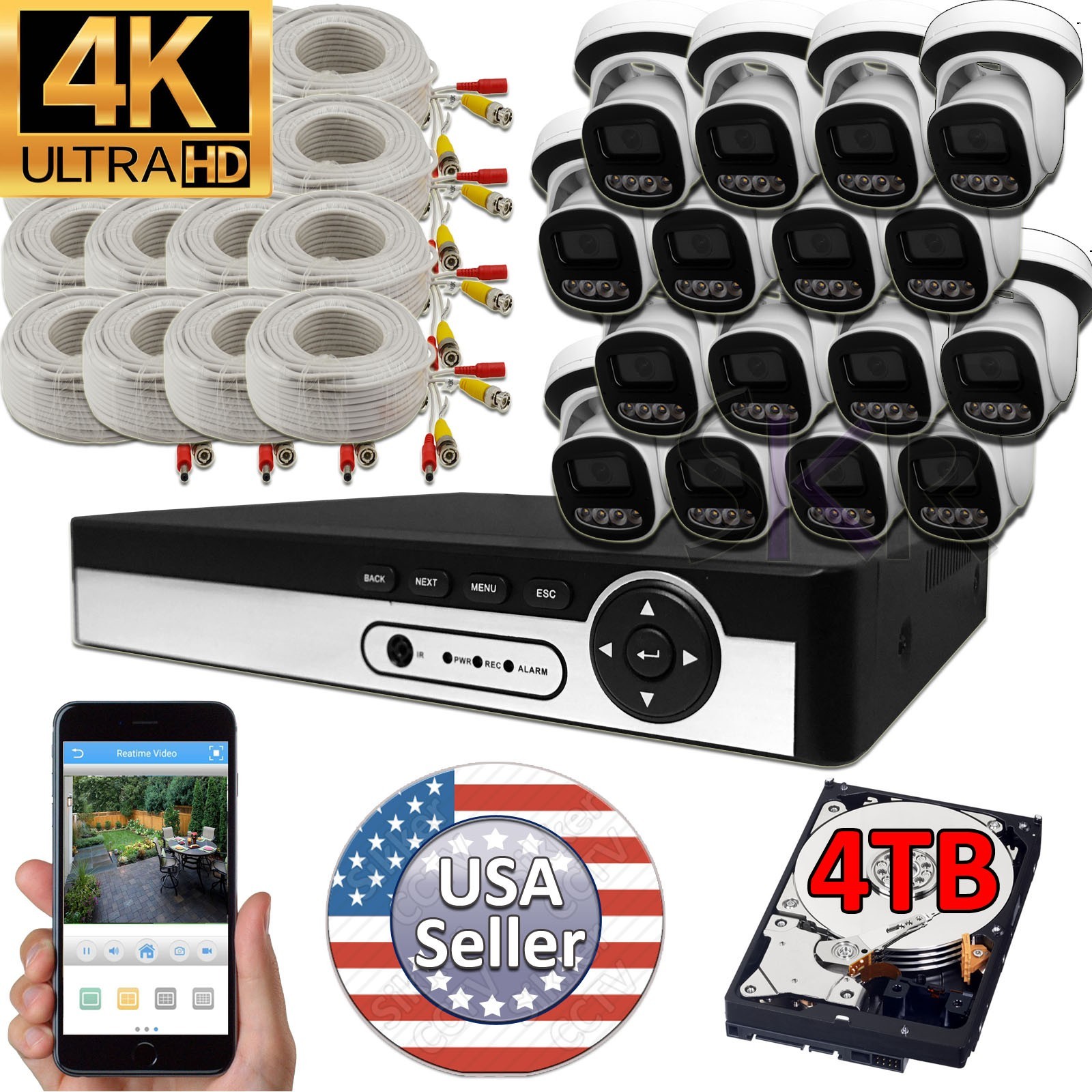 Sikker 16 Channel DVR 8MP 4K Security Camera System with 16ch Audio sound record