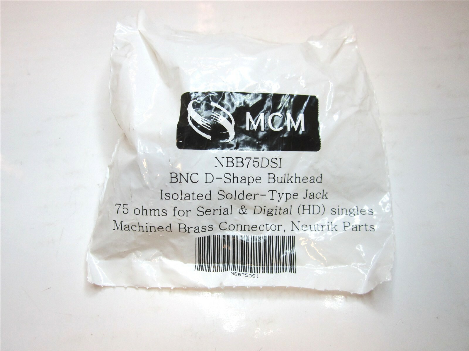 MCM (NBB75DSI) BNC D-Shape Bulkhead Isolated Solder Jack, 75ohm, Brass Connector